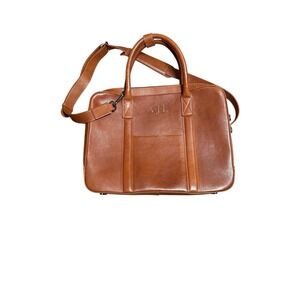 Mark & Graham Laptop Bag Crossbody Camel Brown Leather Tech Organizer READ